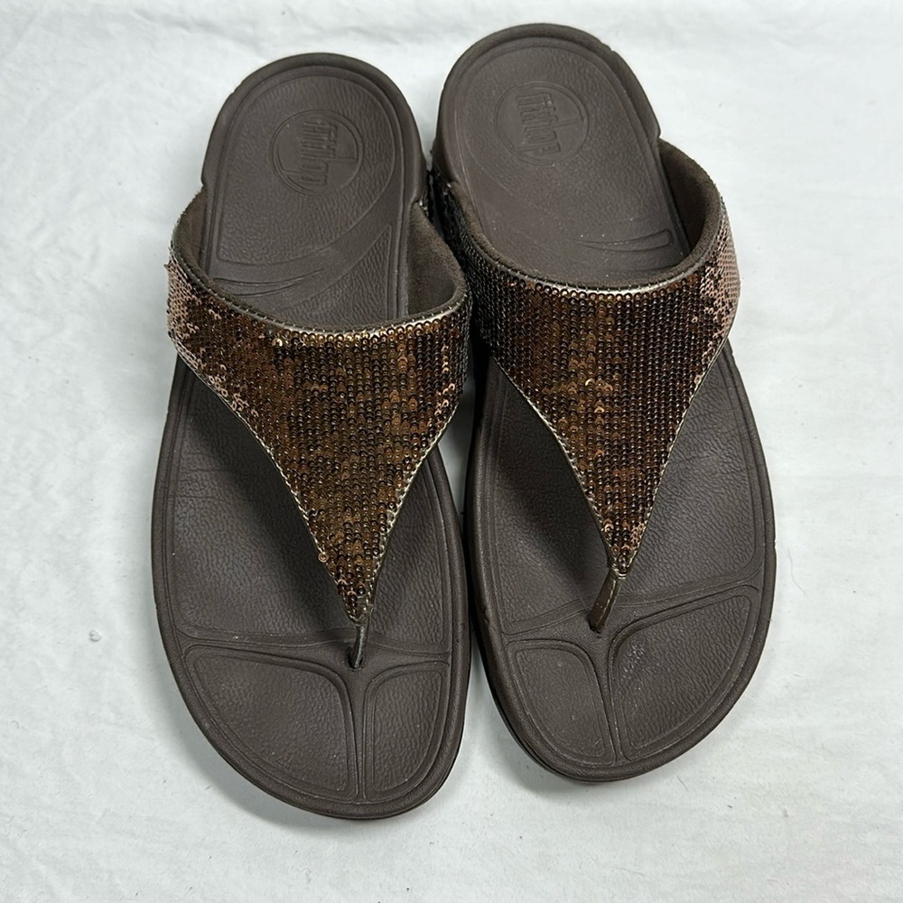 Fitflop Bronze Sequin slip On Sandals, 8